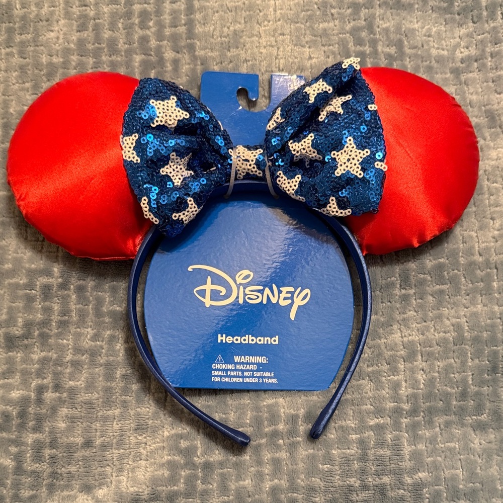 Disney Red Ears headband with Blue Starry Bow Headband NWT